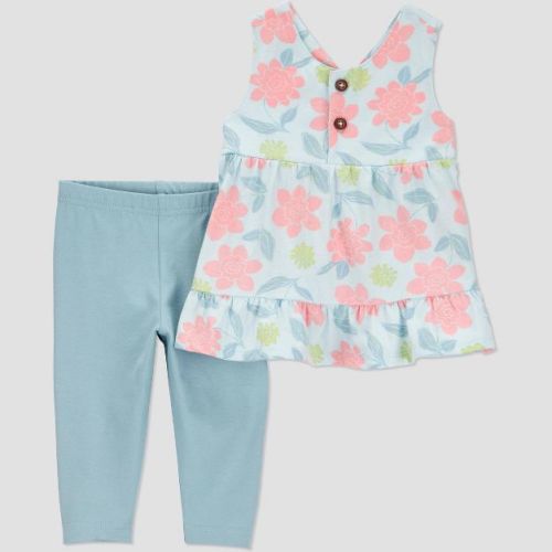 Carter's Just One You®️ Baby Girls' Floral Tank Top & Pants Set - Green 18m