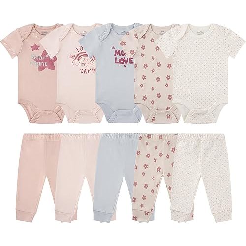Baby Newborn Layette 10-Piece Sets Cotton Bodysuits Pants Sets for Baby Boys Girls Toddler Unisex Baby Gift Set
