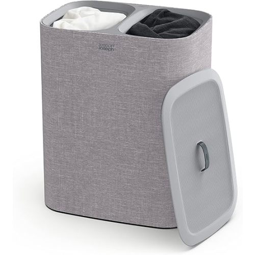 Joseph Joseph Tota 90-liter Laundry Hamper Separation Basket with lid, 2 Removable Washing Bags with Handles - Grey