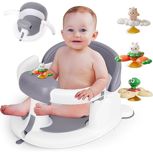 Mostop Baby Bath Seat for Babies 6 Months & Up, Baby Bath Tub Seat with Suction Cups, Non-Slip Toddler Bath Seat with 3 Suction Cup Spinner Toys, Bath Seats for Babies Sitting Up, Open Design