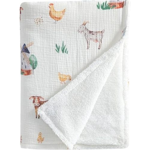 Baby Blanket for Girls Boys, Cotton & Fleece Crib Blanket for Infant Toddler, Soft Plush Nursery Stroller Blanket 40"x30" (Farm Animals)