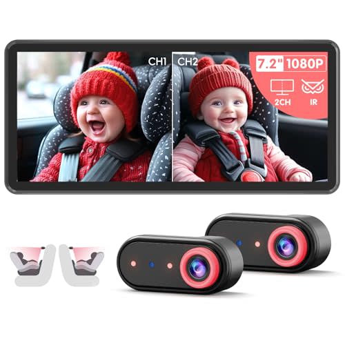LUCKVIEW BM5PRO 7.2" Dual Camera Baby Monitor, 1080P HD Display for 2 Kids, Night Vision, Easy Install Car Baby Monitor, Ideal Gift, Rear Seat Safety for Babies & Pets