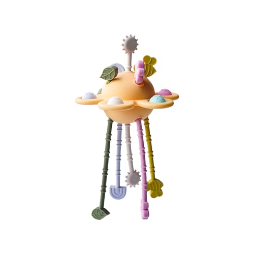Food Grade Silicone Pull String Baby Toy, Montessori Pull String Sensory Toy for 18 Months Babies Teething Toys (Yellow)