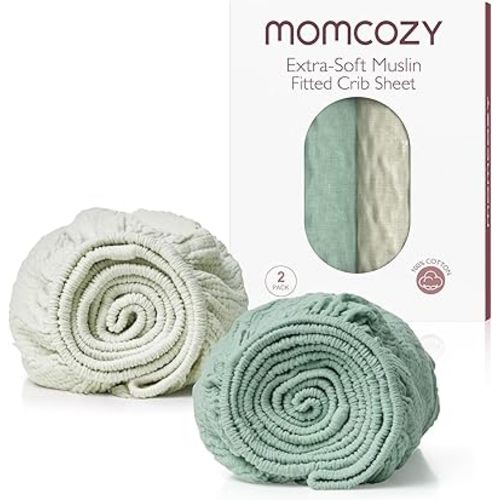 Momcozy Muslin Standard Fitted Crib Sheets, 52"x28", 2 Pack