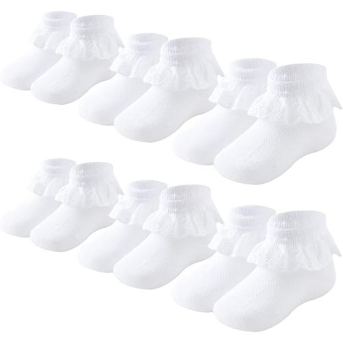 Mini angel Baby Girls Socks Eyelet Ruffle Lace Frilly Dress Socks for Newborn Infant Toddler 3/6 Pairs