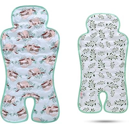 Gel Car Seat Cooler Pad,1 Pack Double Sides-Universal Baby Stroller Ice Cushion Cooler Mat,Summer Cooling Seat Liner,Multifunctional Suitable for Baby Dining Chair,Child Safety Seat(Sloth + Leaves)