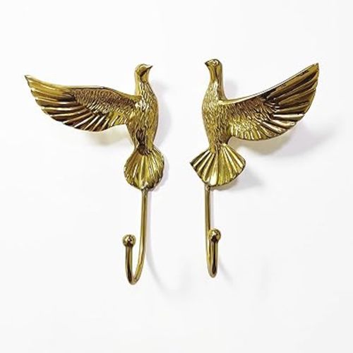Decorative Wall Hooks Brass Set of 2, Bird Vintage Coat Hooks Wall Mount, Brass Decorative Hooks for Wall Hanging Coat, Towel, Key, Hat