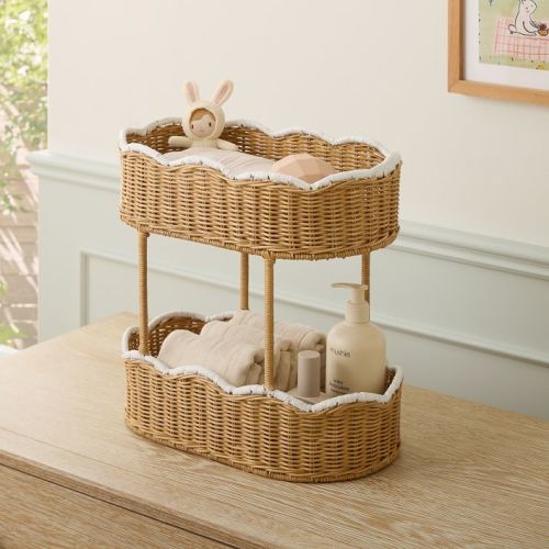 Scallop Rattan Tiered Diaper Caddy
