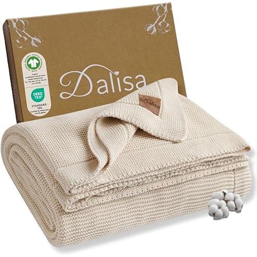 Dalisa 100% Organic Turkish Cotton Throw Blanket - GOTS Certified, Cozy - Perfect for Couch, Bed, and Home Decor - Boho Vintage Knit Alina (Beige, 60x80)