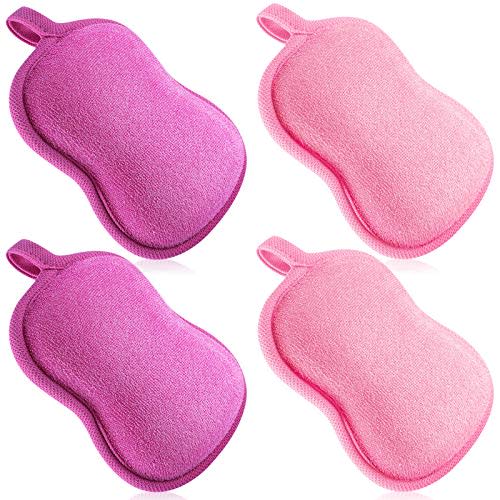 4 Pieces Baby Bath Sponge Baby Sponge Soft and Absorbent Sponge for Kids Babies Men Women (Red, Purple)