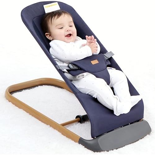 AMKE CooCon Baby Bouncer,Ergonomic Bouncer Seat for Babies with 3 Recline Positions,Portable Newborn Bouncer Seat, Mesh Design Bouncers for Infants,Blue