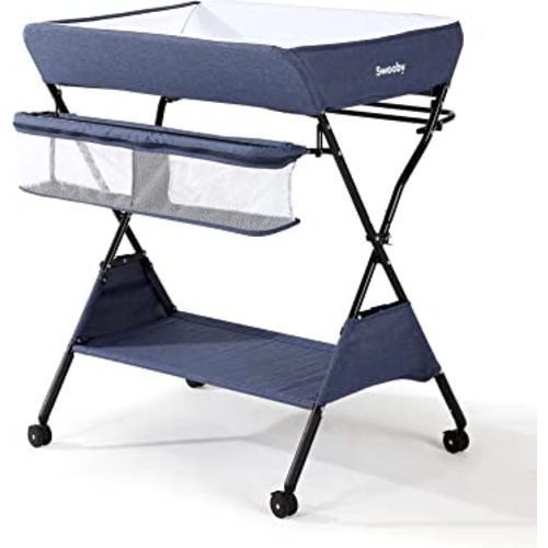 Sweeby Infant Changing Table with Changing Pad, Changing Table Portable Pad Nursery Furniture Baby Changing Station, Navy Blue