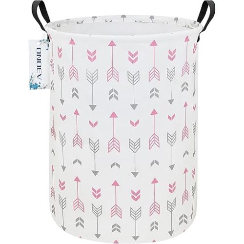 Round waterproof laundry basket,foldable storage basket,laundry Hampers with handle,gift basket,suitable for children's room and toy storage (Pink Arrow)