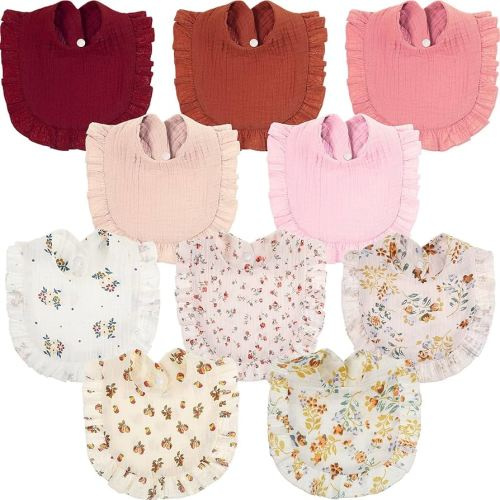 Mepase 10 Pcs Large Muslin Baby Girl Bibs Drool Teething Bibs Lap Shoulder for Boy Girls Teething(Elegant Colors)