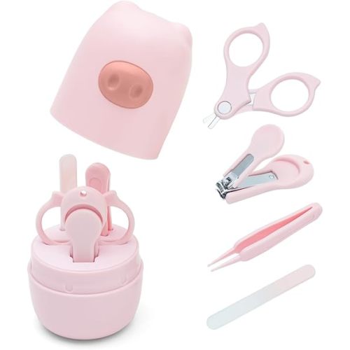 babygoal Baby Nail Flie Care Kit - 4-Piece Gentle Nail Trimmer & File Set with Safety Stopper | Painless Clipping for Newborns & Infants | Portable Case (Soft Pink) ZJCT01-B