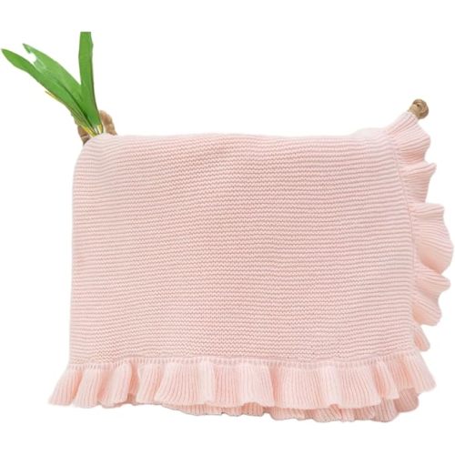 Grewear Cotton Baby Blanket with Ruffle Edge Soft Breathable Newborn Blanket for Boys & Girls, Lightweight Knit Throw for Crib, Stroller & Nursery Multiple Colors Available Pink 28x36