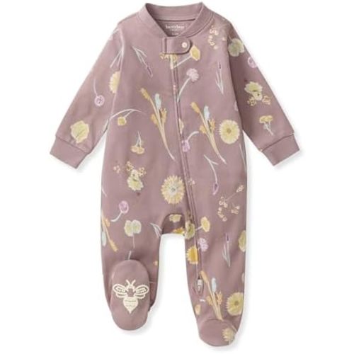 Burt's Bees Baby Girls Sleep and Play Pajamas, 100% Organic Cotton, One-piece PJs, Diagonal Zip Up Loose Fit Footies
