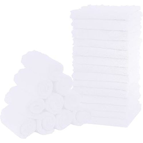 MOON PARK Baby Washcloths, 24 Pack - 8x8 Inches, Small Burp Cloths and Baby Wipes - Microfiber Coral Fleece Ultra Absorbent and Soft for Newborn, Infant and Toddlers - White