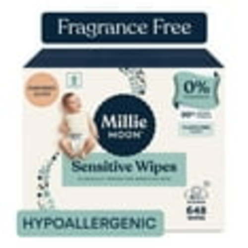 Millie Moon Sensitive Baby Wipes, Fragrance-Free, Dermatologist-Tested, 9 Pack, 648 Total Wipes