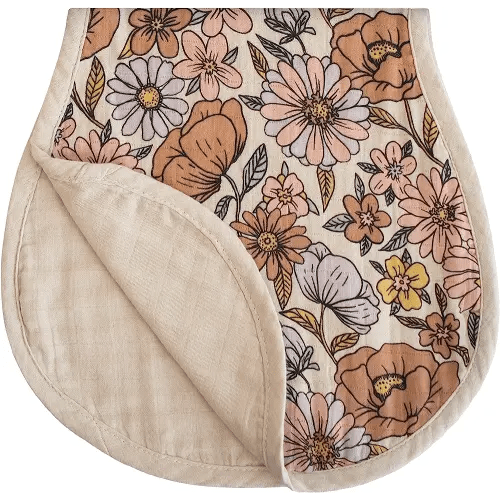mushie Muslin Baby Burp Cloths | 100% Organic Cotton, Set of 2 (Retro Flowers/Fog)