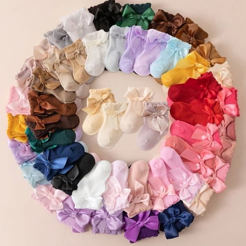 10-pair Baby Bow Socks Suitable for Baby Girls, Usable in All Seasons