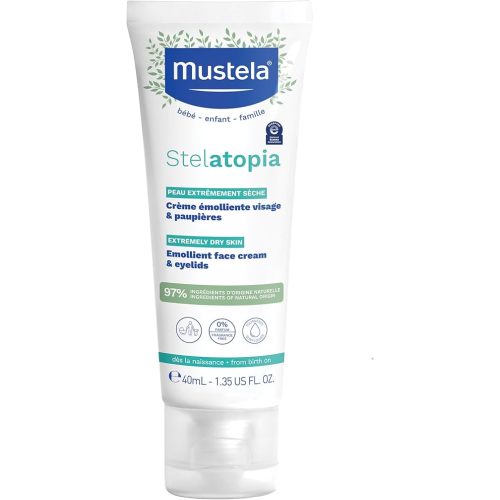 Mustela Stelatopia Eczema-Prone Skin Emollient Baby Face Cream - Face Moisturizer with Natural Avocado & Sunflower Oil - Fragrance-Free - 1.35 Fl Oz (Pack of 1)