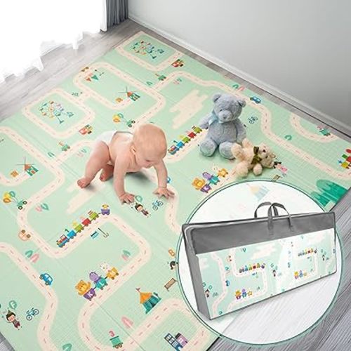 Sorbus Foldable Baby Play Mat, Kids Foam Mats for Floor with Travel Bag - Waterproof Foldable Play Mats for Babies, Infants, Toddlers, and Kids Playtime & Tummy Time 78x70x0.4 (Road Trip Route)