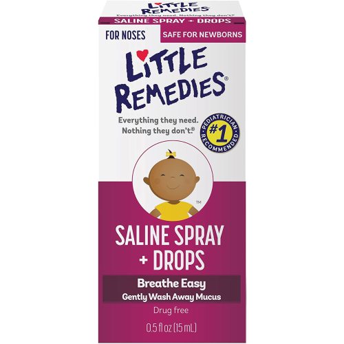 Little Remedies Saline Spray/Drops | 0.5 oz | Pack of 1 | For Noses to Breathe Easily | Gently Wash Away Mucus | Newborn Safe
