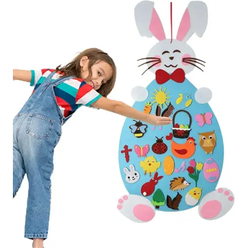DIY Easter Bunny, Toddler Easter Felt Board Decorations for Home, Kids DIY Rabbit Crafts with Easter Egg and Bunny Detachable Puzzle Ornaments, Easter Wall Hanging Decoration Games Party Favors (Pink)