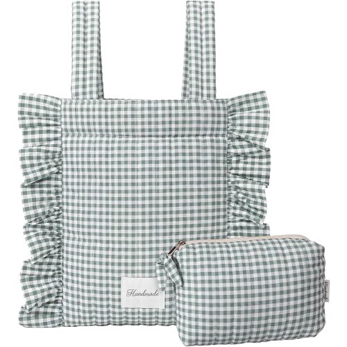Abbylike Plaid Stroller Bag Stroller Organizer, Green and White