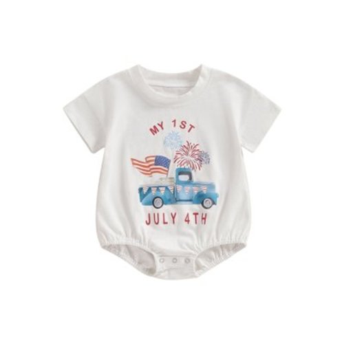 Loalirando Newborn Baby My First 4th of July Outfits Independence Day Print Oversized Bubble Romper Summer Bodysuit Clothes