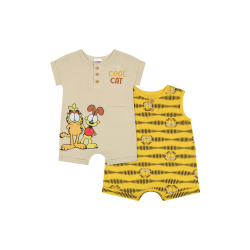 Garfield Baby Boys’ Cotton Romper with Short Sleeves, 2-Pack, Sizes 0/3M-24M