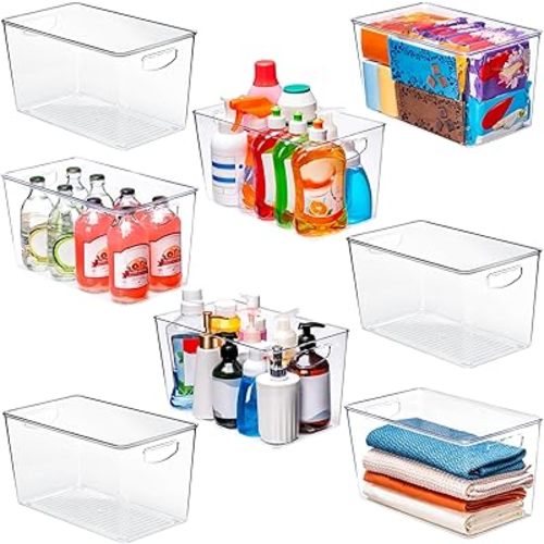 theaoo Clear Storage Bins with Lids Stackable - XLarge Plastic Containers for Pantry Organization and Storage - Perfect for kitchen,Fridge,Laundry Room,Bathroom,Garage,Closet,Cabinet Organizer -8 Pack