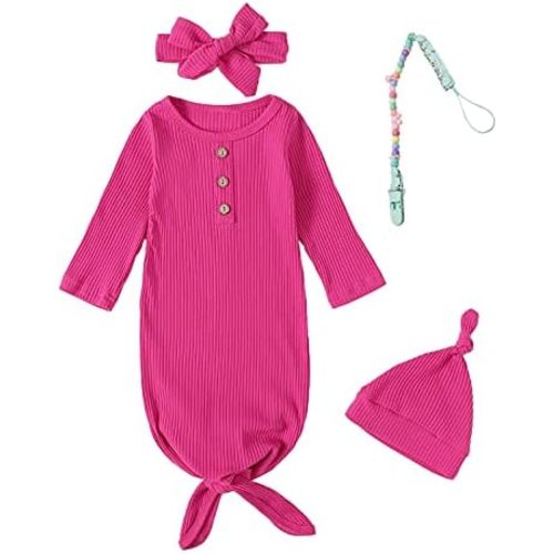 Newborn Cotton Nightgowns Neutral Baby Knotted Sleeper Baby Coming Home Outfit