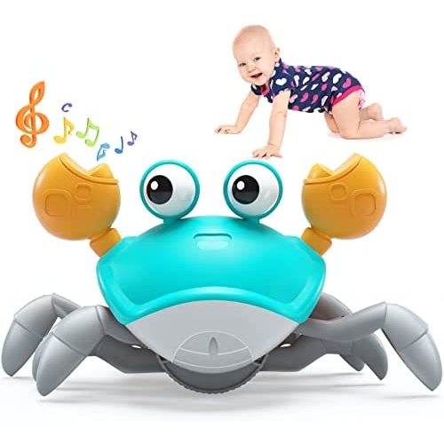 Yeaye Baby Crawling Crab Infant Tummy Time Toys for Kids, Toddler Interactive Learning Development Toy with Automatically Avoid Obstacles, Build in Rechargeable Battery（Green）