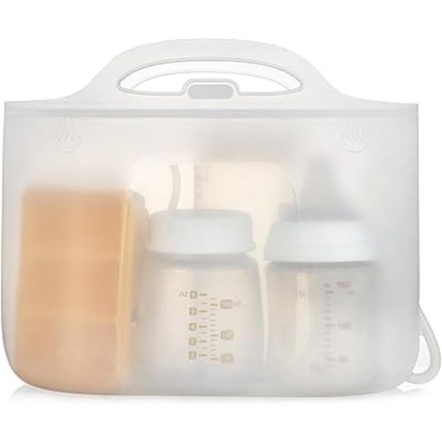 Silicone Travel Bottle Sterilizer Bags | Microwave Steam Sterilizer Bags for Baby Bottles, Breast Pump & Pacifiers, Reusable Steam Sterilizing Bags for Travel and Home Use (Clear Milk White)