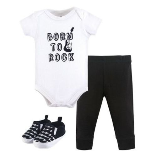 Little Treasure Baby Boy Cotton Bodysuit, Pant And Shoe 3pc Set, Born To Rock