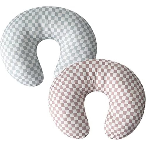 Little Jump 2 Pack Nursing Pillow Cover - Stretchy and Soft Nursing Cover for Breastfeeding Pillows, Comfortable Slipcover for Baby Boy and Girls. (Coffee & Green Checkered)