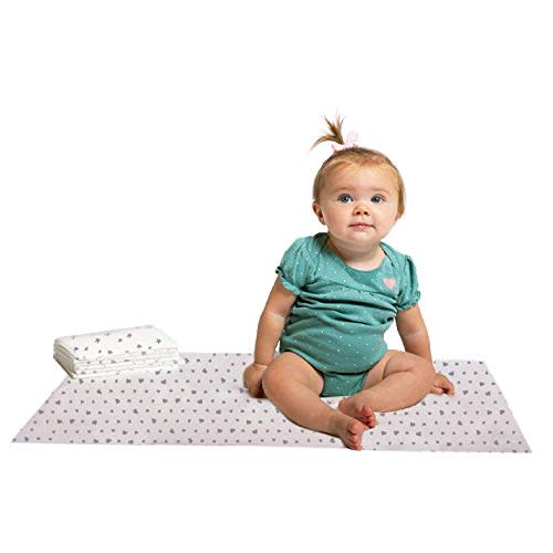 J.L. Childress Healthy Habits Disposable Changing Pads for Baby - Absorbent, No-Leaks, Diaper Changing Table Liners - Disposable Travel Changing Pads, 26" x 18" - Stars/Hearts/Arrows - Pack of 24