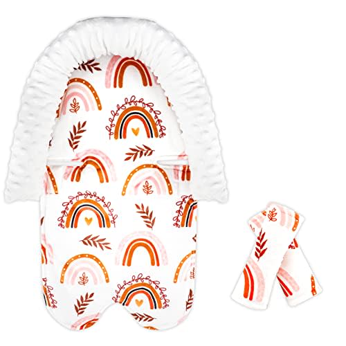 Pea Pod Infant Car Seat Insert, Baby Car Seat Head Support for Newborn Reversible Car Seat Cushion Padding Fits for Stroller, Baby Swing, Bouncer - Dots, Rainbow