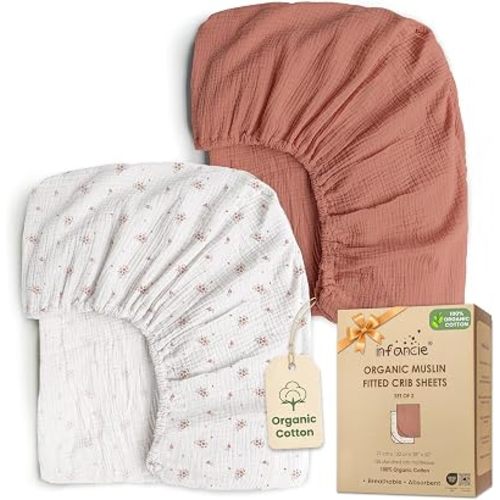 100% Organic Cotton 2 PK Muslin Baby Crib Sheets Unisex 28x52 in