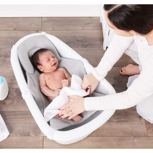 Regalo Baby Basics 3-in-1 Grow with Me Bath Tub, Award Winning Brand, Adjustable As Your Baby Grows, Includes Foam Padded Air Mesh Sling, Drying Hook,