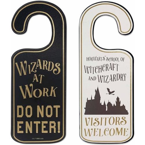 Harry Potter Double-Sided Reversible Wood Door Hanger - Wizards at Work and Hogwarts Vistors Welcome