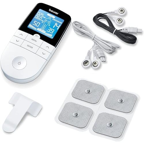 Beurer EM49 Digital TENS & EMS Device for Pain Relief and Muscle Stimulation, 15 TENS Programs, 35 EMS Programs, 2 Adjustable Channels with 4 Self-Adhesive Electrodes