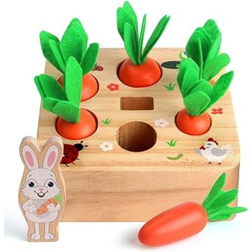SKYFIELD Carrot Harvest Game Wooden Toy for Baby Boys and Girls 1 2 3 Year Old, Educational Shape Sorting Matching Puzzle Gift Toy with 7 Sizes Carrots.Great Montessori Toy for Toddlers 1-3