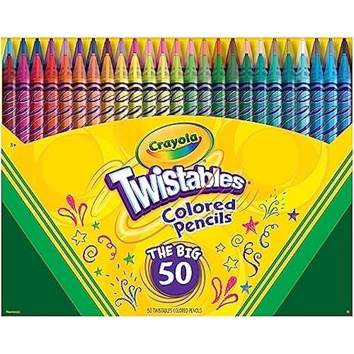 Crayola Twistables Colored Pencil Set for Kids (50ct), No Sharpen Coloring Book Pencils, Essential Classroom Supplies, Cute Back to School Gifts for Kids, 4+