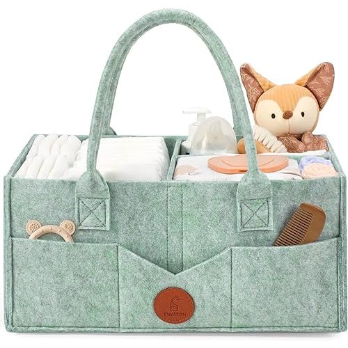 Maliton Baby Diaper Caddy, Nursery Storage Bin & Car Organizer with Handle, Large Felt Bag for Newborn essentials Boy or Girl, Changing Table Organizer for Baby Stuff, 15" x 9" x 7"Baby Shower Basket
