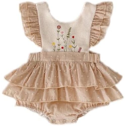 Colorful Childhood Infant Baby Girls Romper Baby Ruffles Bodysuit Embroidery Floral Jumpsuit One-Piece Dress Outfits