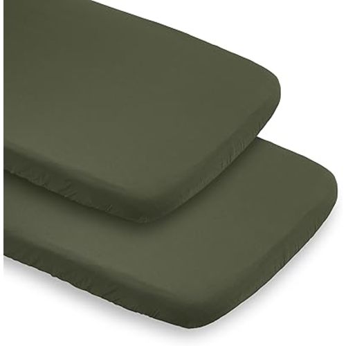 Sweet Jojo Designs 2-Piece Baby Bassinet Sheets Set (Solid Dark Green) for Boys/Girls, Infant Newborn Nursery, Oval, Rectangle & Hourglass Mattress (Gender Neutral, Forest, Hunter, for Woodland Camo)