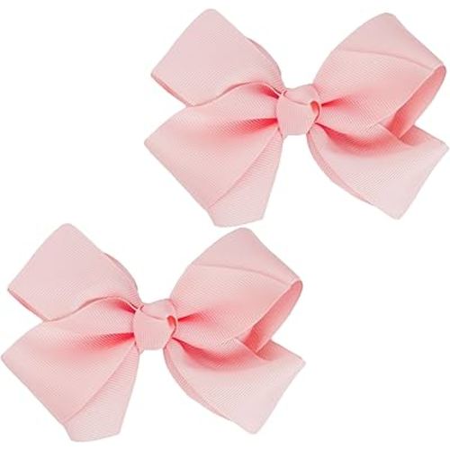 3 Inch Grosgrain Bow for Little Girls- Set of 2 (Light Pink)